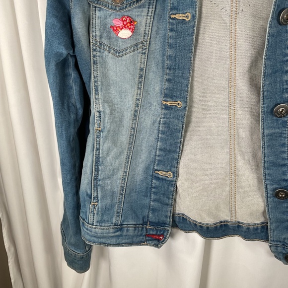 Wrangler Denim Jacket Y2K Womens Med Patches Embroidery Boho Stretch Retro Hippy - Picture 7 of 9